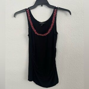 White House Black Market Black and Pink Embellished Tank Top small